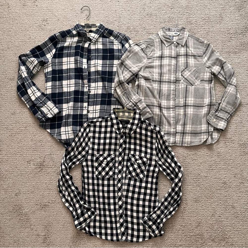 Hollister old Navy Banana Republic Bundle Lot 3 Plaid Button Down Shirts XS